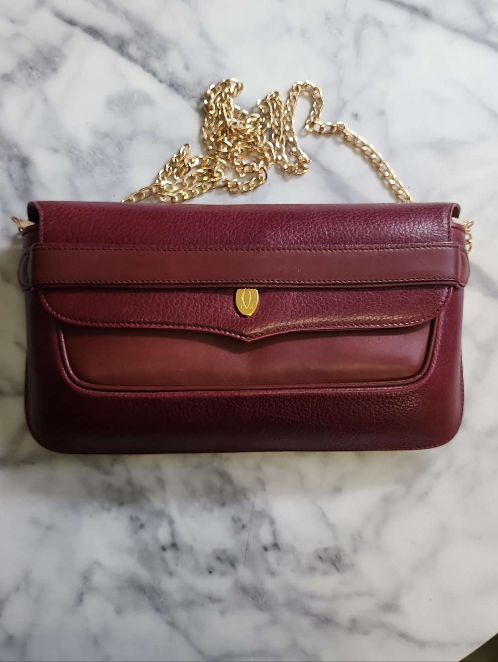 Authentic Bordeaux Leather Vintage Cartier Clutch